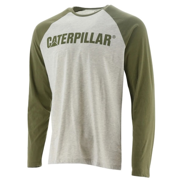Caterpillar Logo Raglan Long Sleeve Shirt Green - Picture 2 of 2